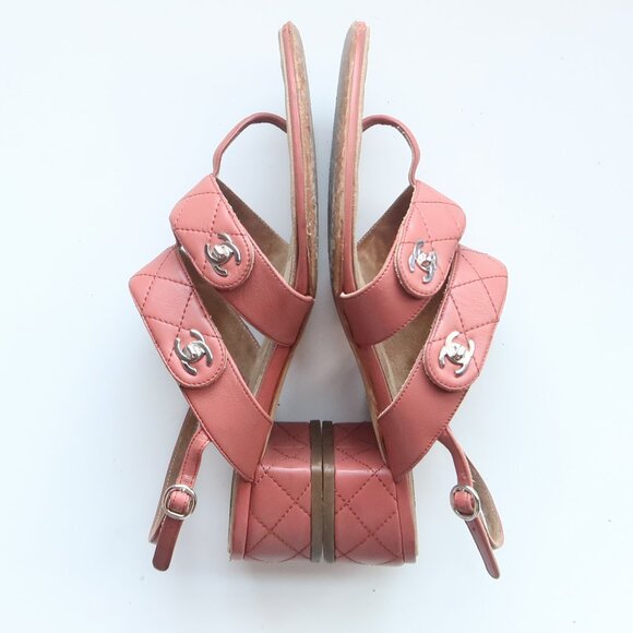 Chanel Quilted Leather Logo Sandals – Designer Summer Slides in Coral Pink - Picture 5 of 16